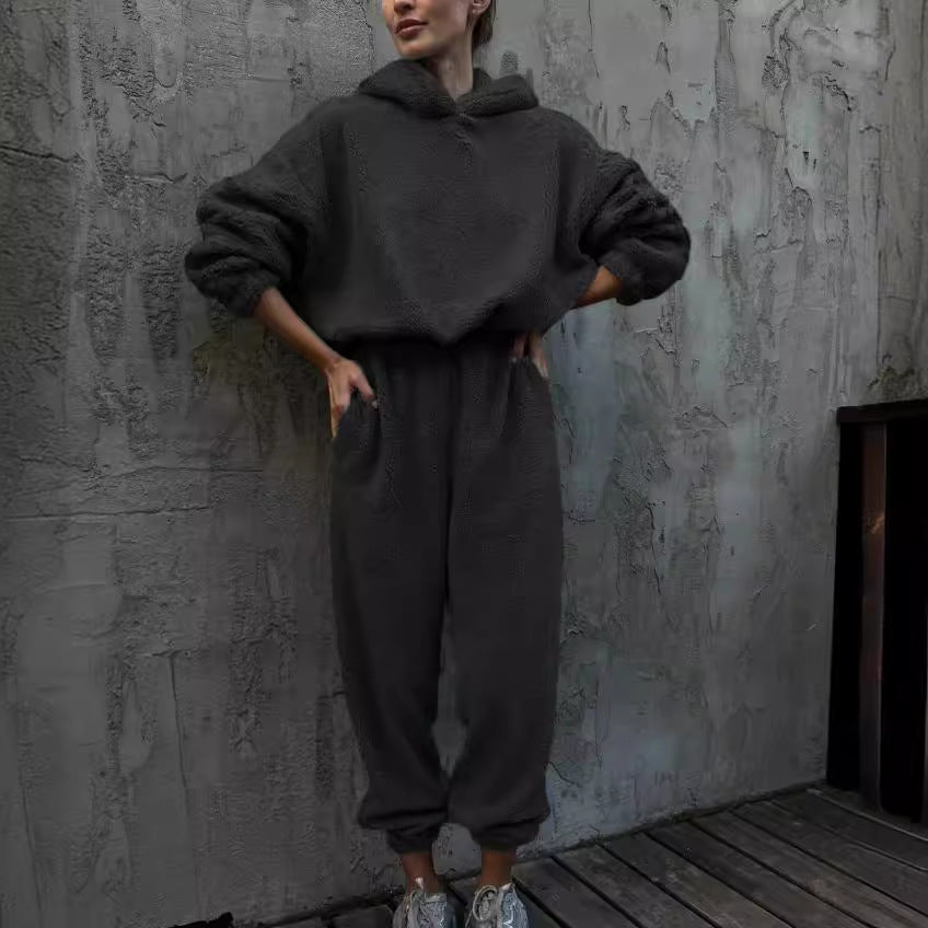 Comfortable Loungewear Set Fleece Hoodie Pants