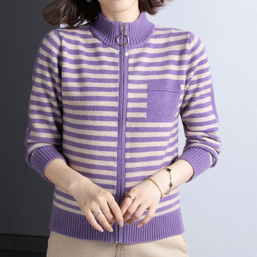 Women's Knitted Jacket Stand-Up Collar Zipper Elegant Outdoor Jacket