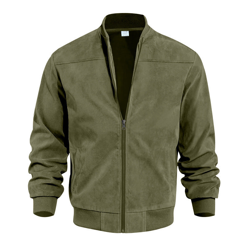 Men's Leather Jacket Sporty Bomber Style Elastic