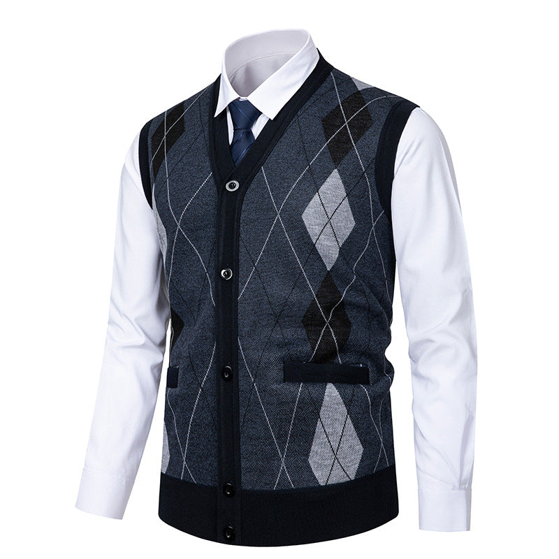 Men's Cardigan Elegant Diamond Pattern Modern