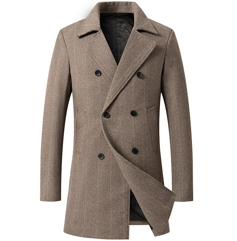 Men's Double-Breasted Coat Elegant Herringbone Design