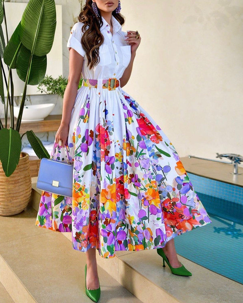 Women's Maxi Dress Elegant Floral Print Fitted