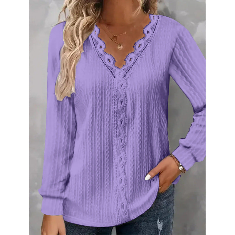 Women's Blouse Elegant Lace Floral Print Long Sleeve