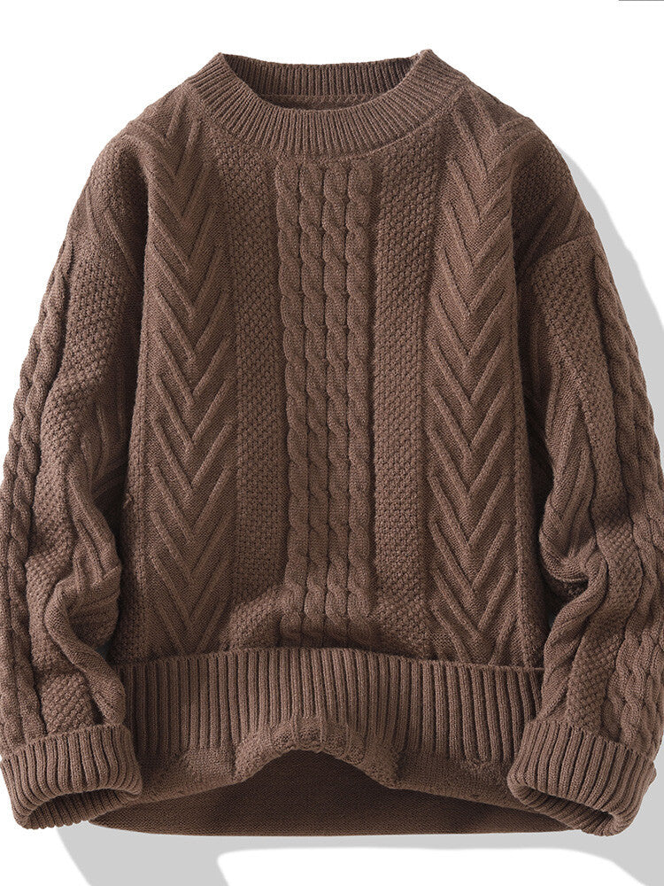 Herren Pullover Grobstrick Lässig Zopfmuster