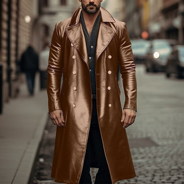 Men's Trench Coat Elegant Design Glossy Fabric