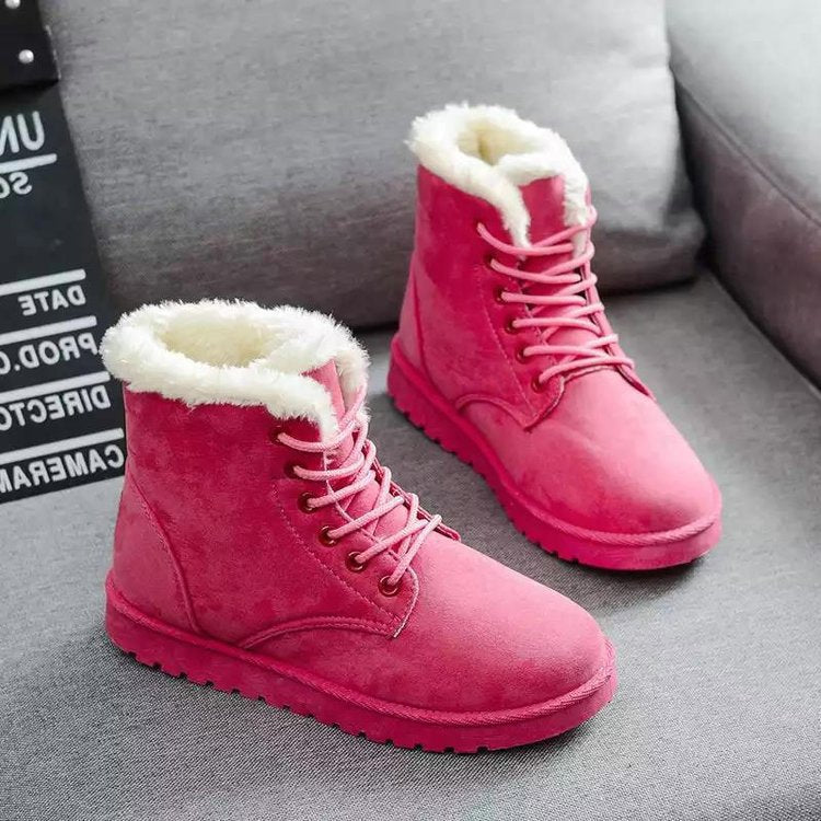 Stylish Winter Boots Suede Lacing Faux Fur