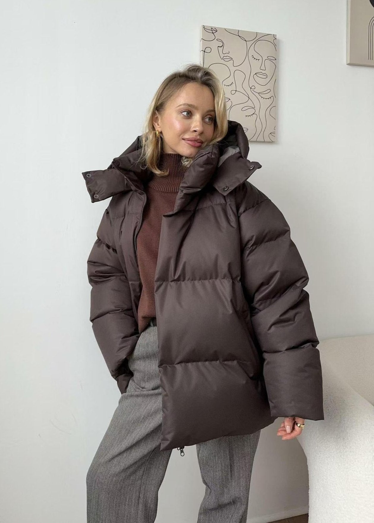 Warm Puffer Jacket Burgundy Women