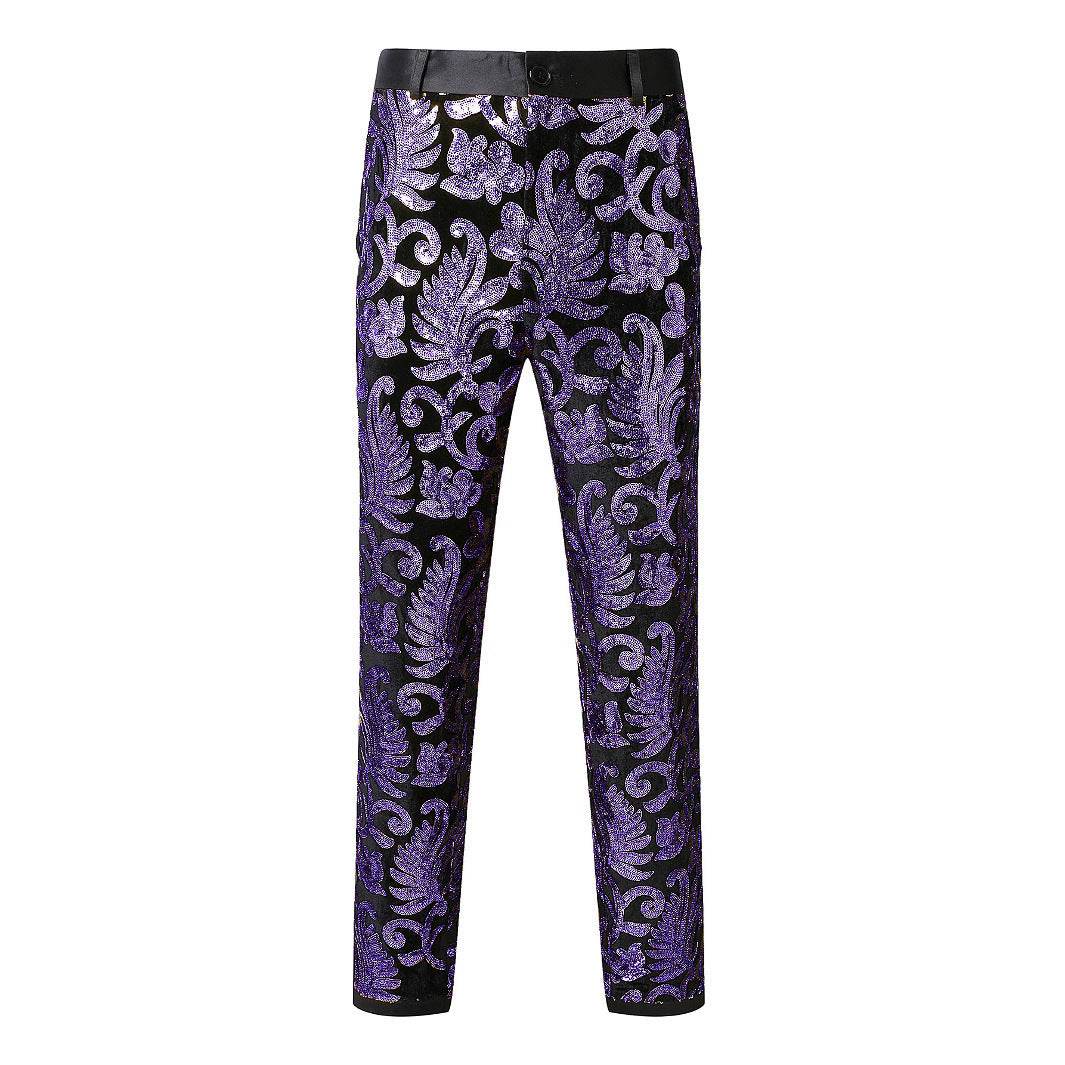 Men's Wedding Trousers Glitter Effect Floral Design