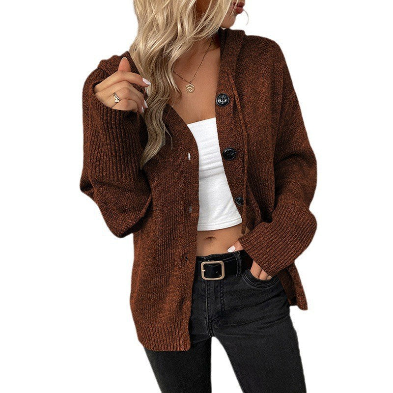 Women's Cardigan Hood Button Vintage Style