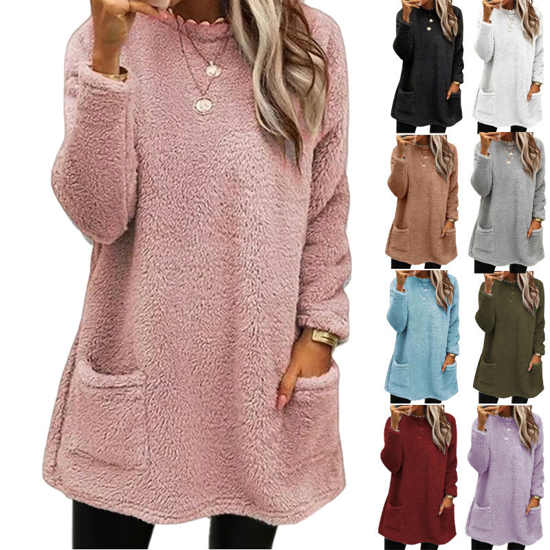 Damen Oversized Pullover Weich mit Taschen - IdealeKleiden