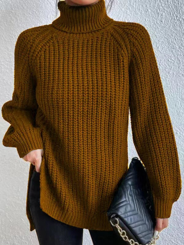 Women's Knitted Jumper High Neck Honeycomb Pattern Elegance