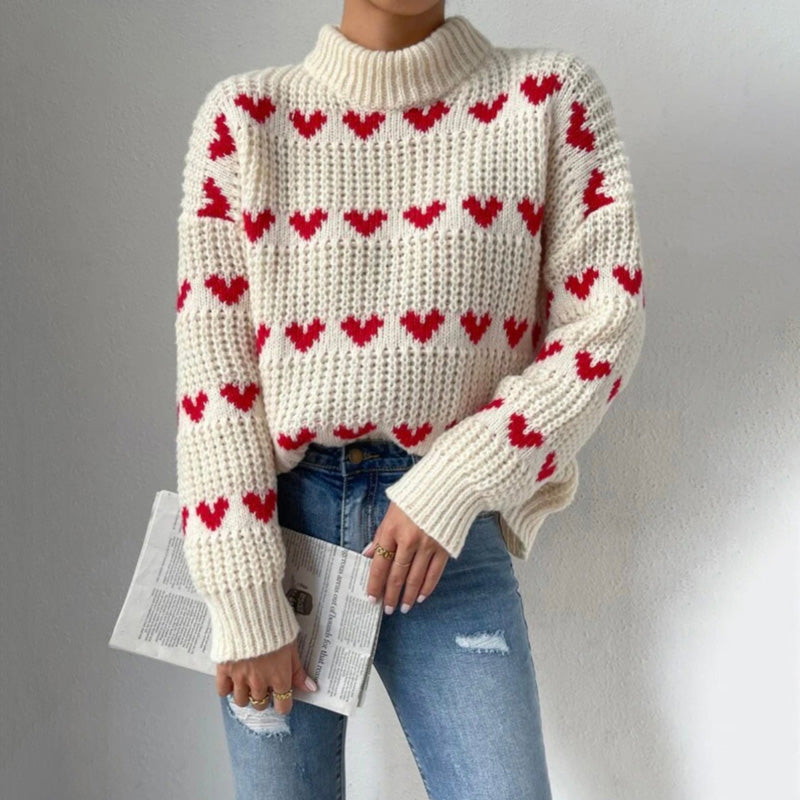 Herzstrick Pullover Romantisch Elegant - IdealeKleiden