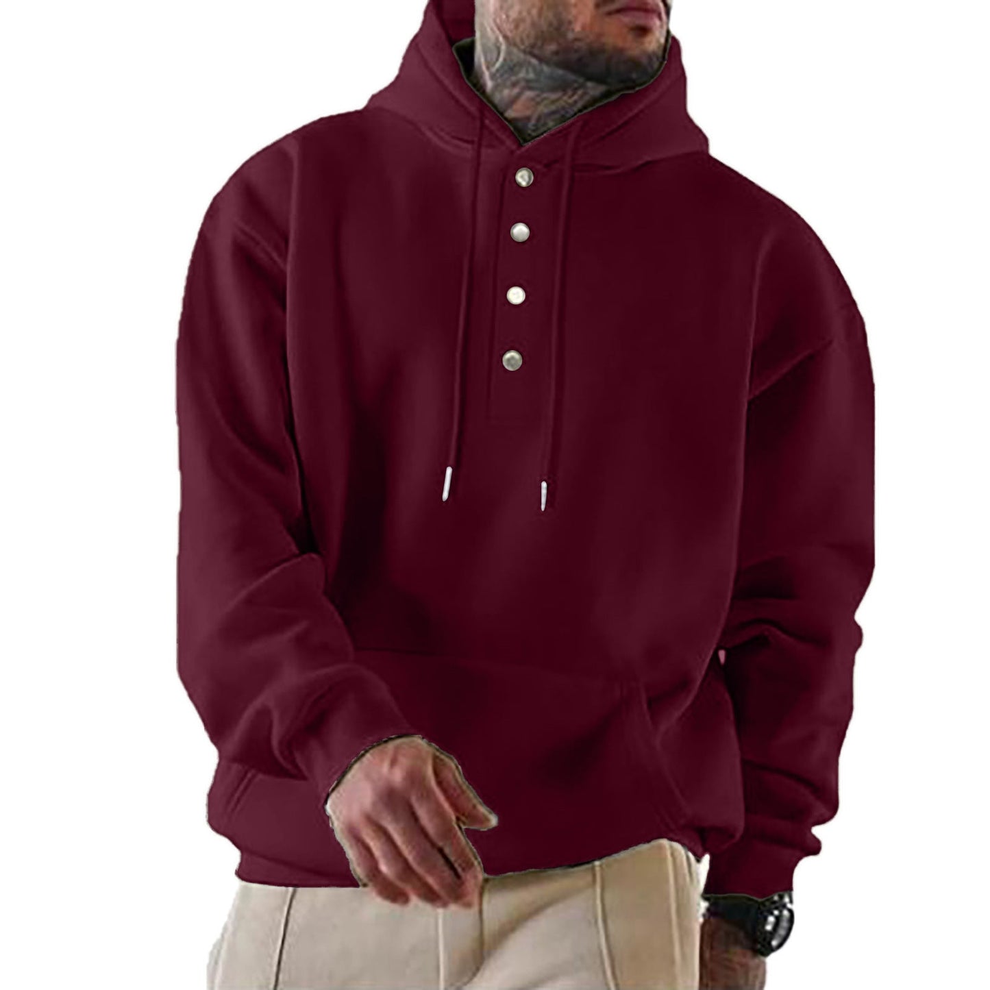Men's Hoodie Hood Trendy Button Closure Practical