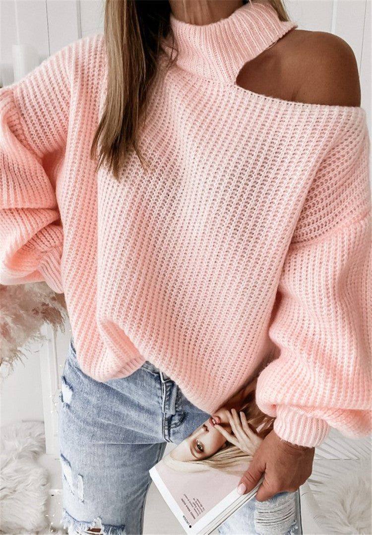 Oversized Asymmetric High Neck Sweater