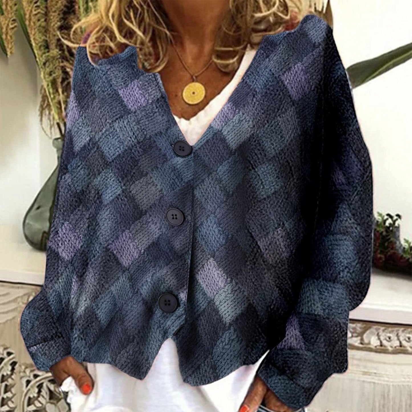 Stylish Women's Jacket V-Neck Button Closure