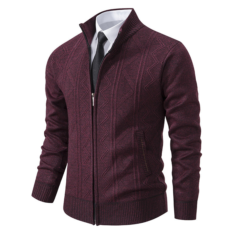 Men's Cable Knit Cardigan Stand-up Collar Modern Design