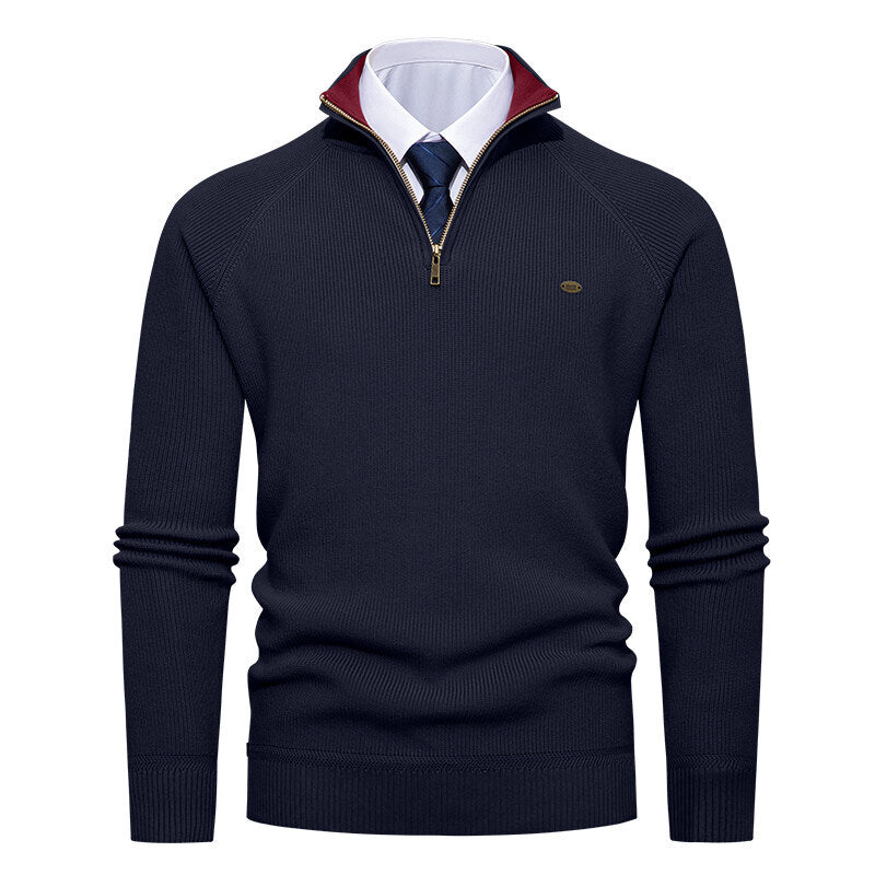 Men's Elegant Stand-Up Collar Zipper Knitted Sweater