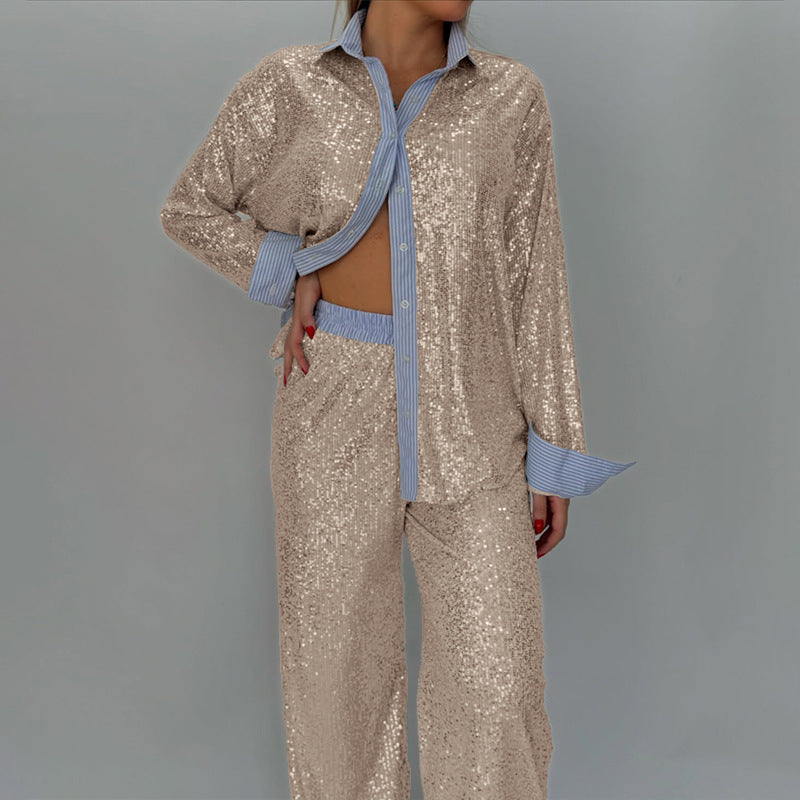 Comfortable Two-Piece Suit Loose Jacket and Wide Trousers