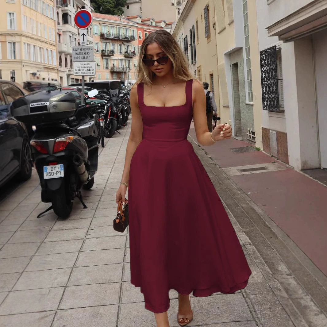 Women's Maxi Dress Elegant A-Line Square Neck