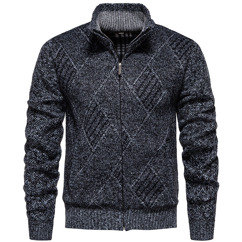 Men's Cardigan Modern Cable Knit High Collar
