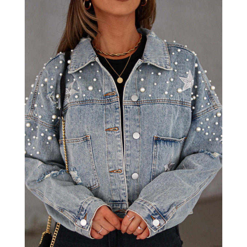 Women's Oversized Denim Jacket with Cool Appliqués