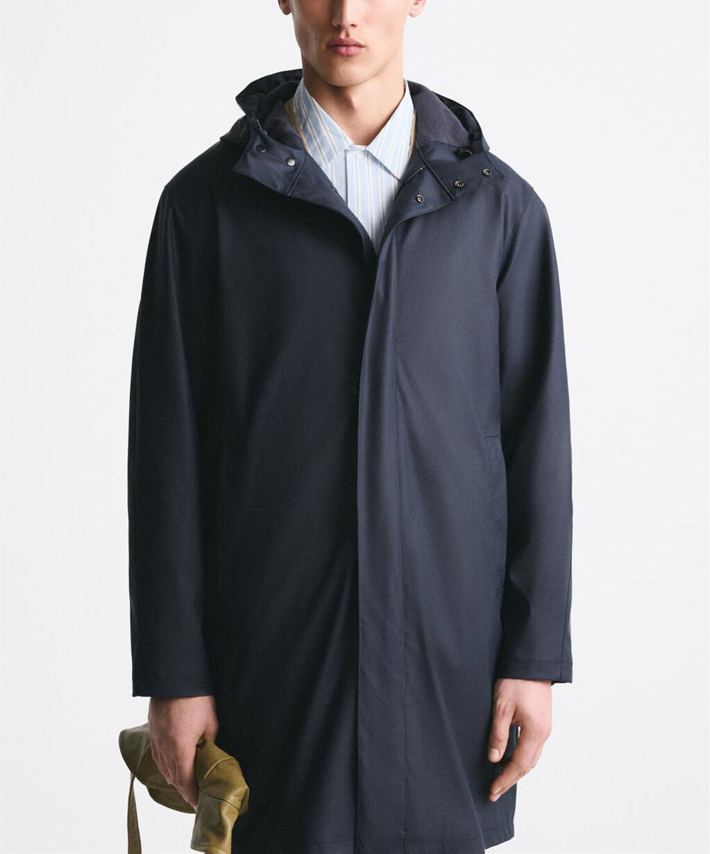 Men's Rain Coat Long Hooded Water-Repellent