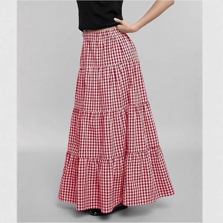 Women's Maxi Skirt Plaid Pattern Elegant Long