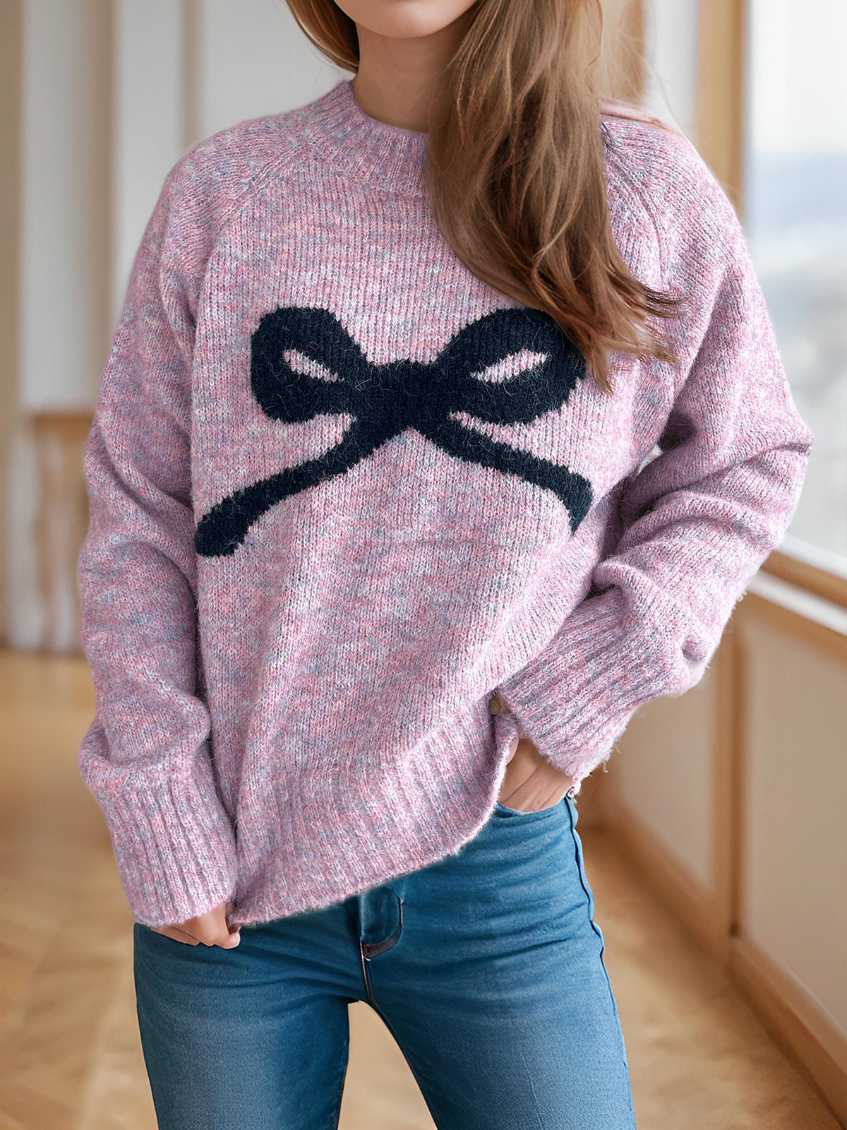 Women's Soft Sweater Bow Design Elegant