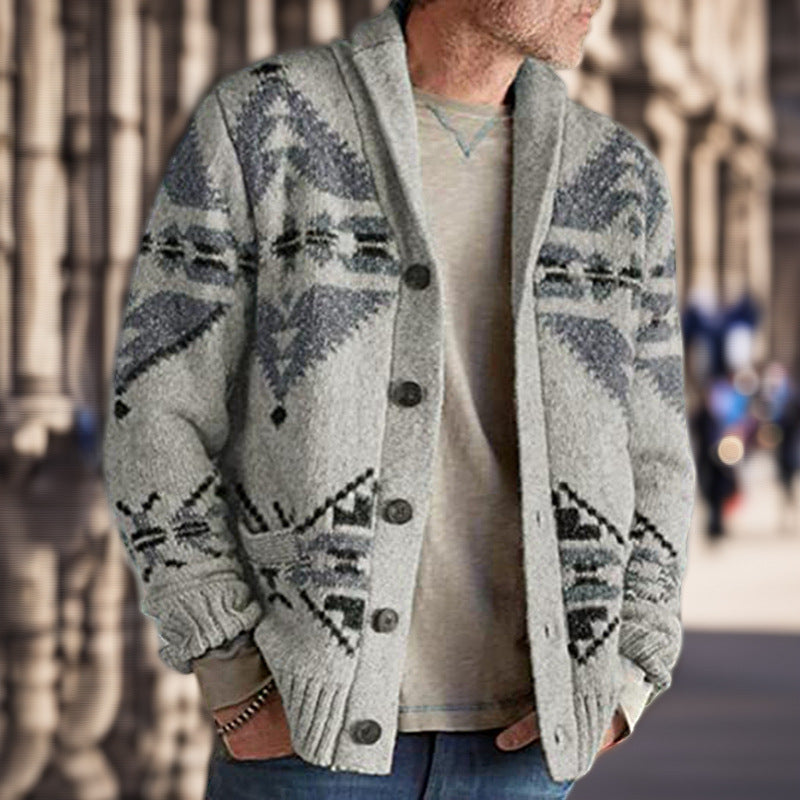 Men's Cardigan Geometric Pattern Soft Lining