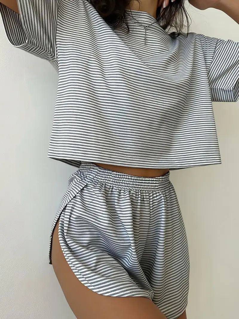 Women's Summer Top with Loose Fit and High-Waist Trousers
