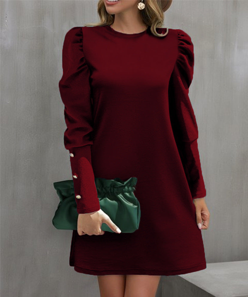 Women's Mini Dress Round Neck Elegant Puff Sleeve Dress