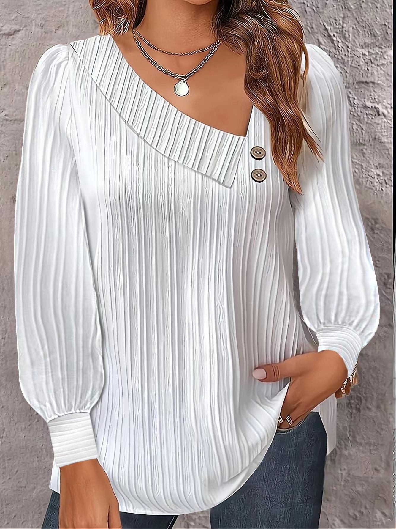 Women's Blouse Asymmetric Elegant Button Detail