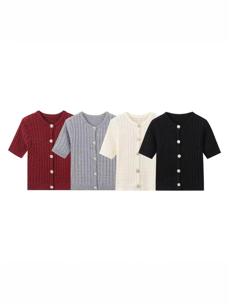 Women's Short-Sleeved Cardigan, Elegant, Embellished