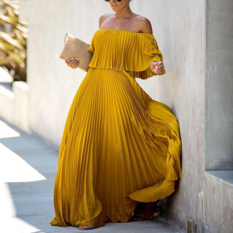 Women's Strapless Pleated Elegant Maxi Dress