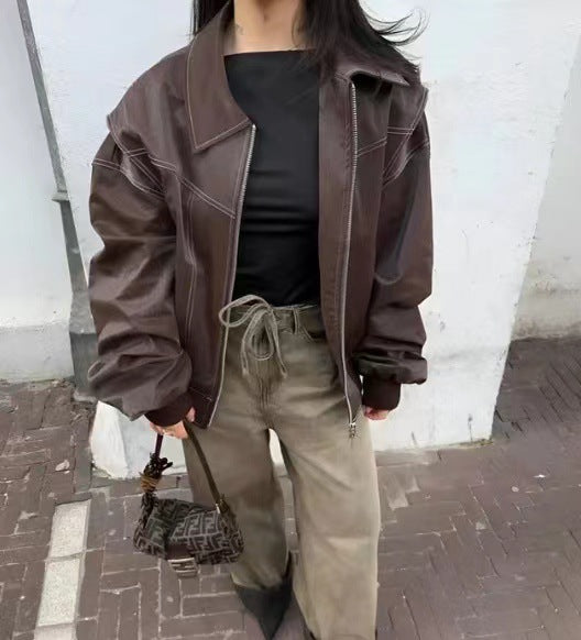 Large Ladies Leather Jacket Chic Oversized Design