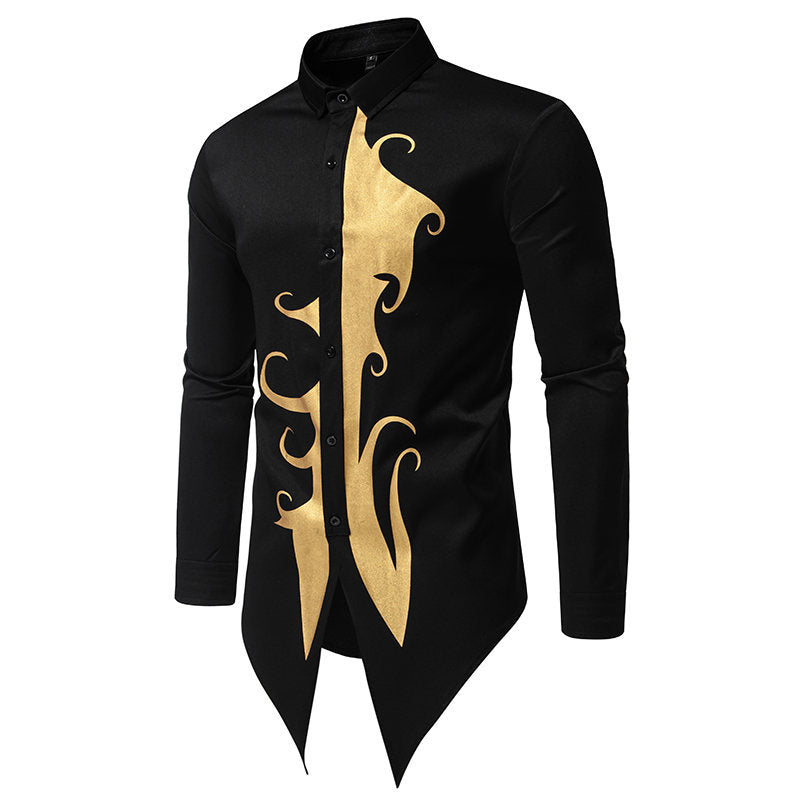 Men's Long-Sleeve Shirt Elegant Gold Pattern Modern Fit
