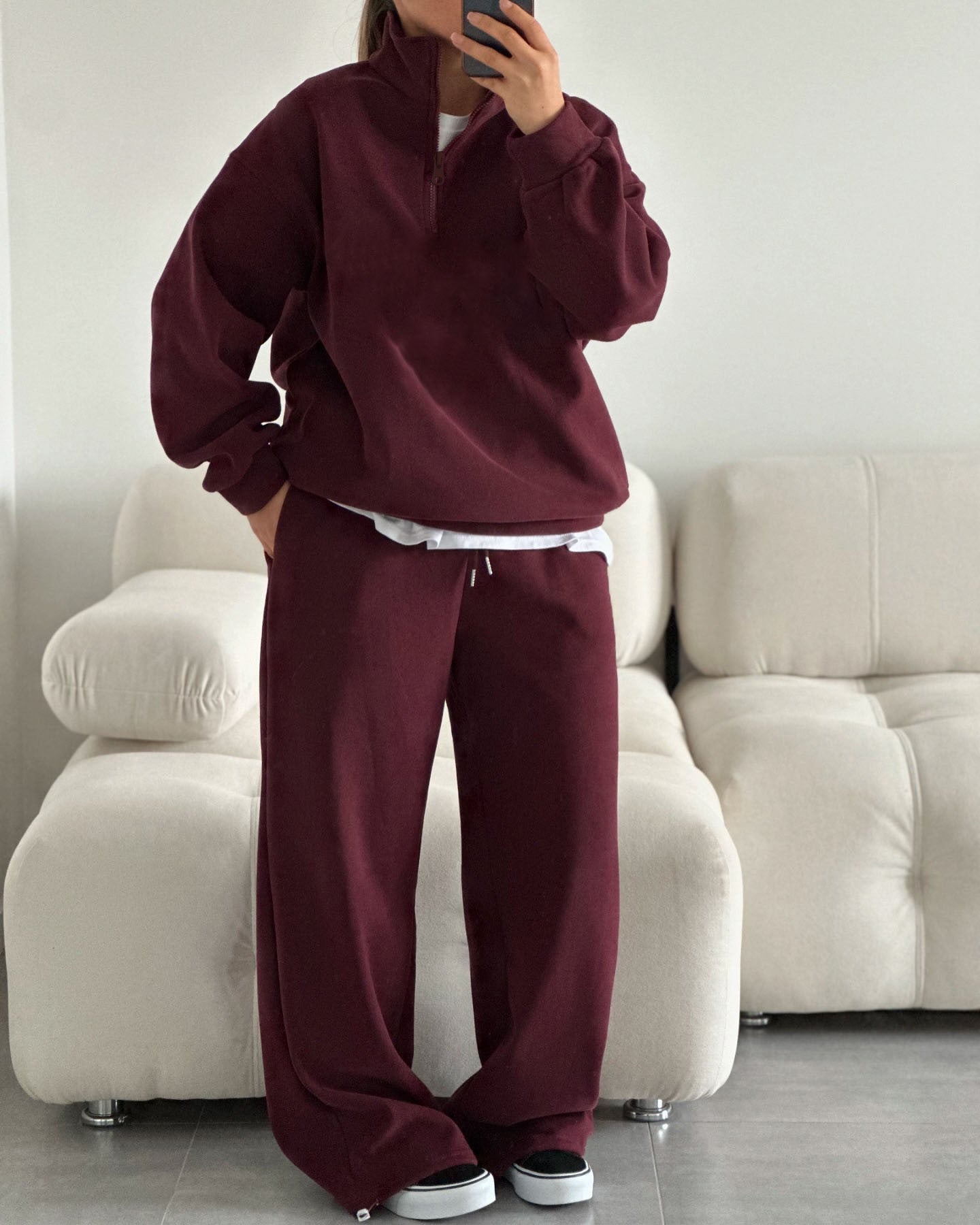 Women's Fleece Tracksuit Stand-up Collar Zipper
