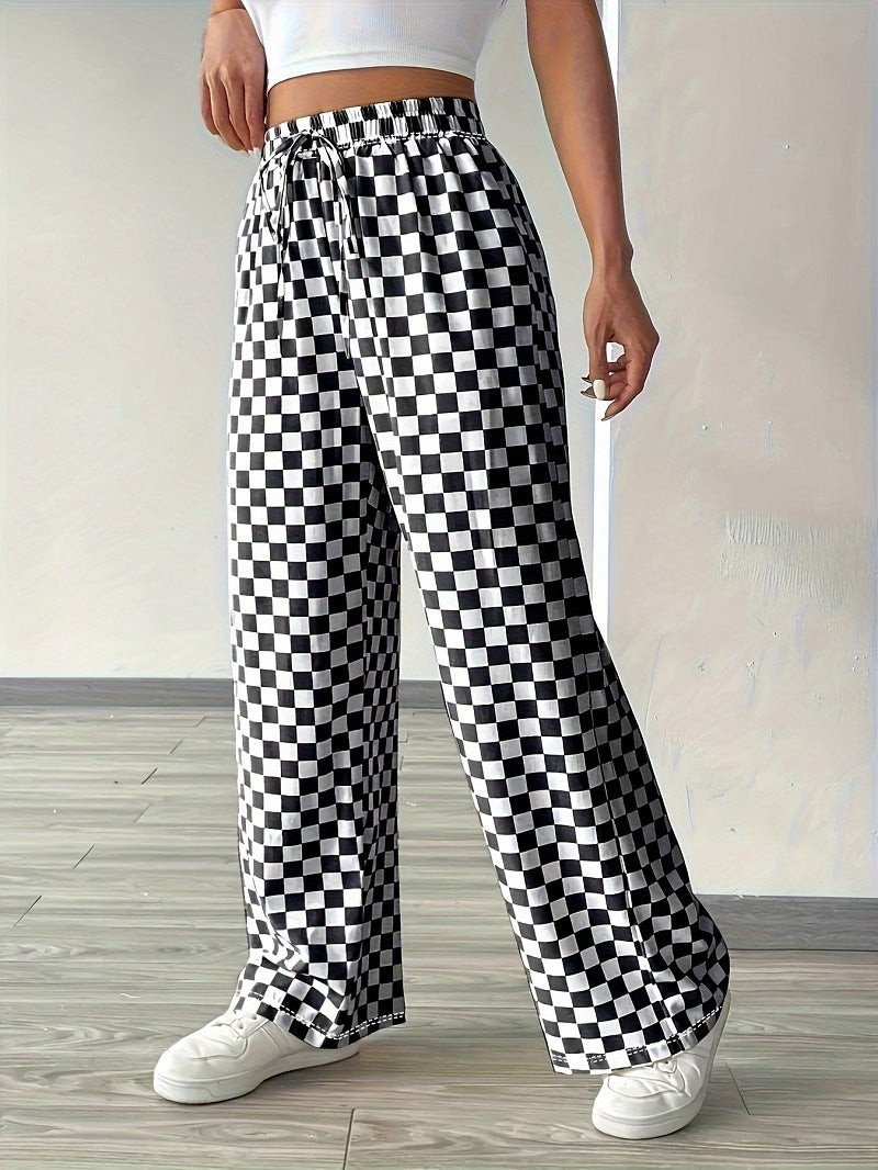 Women's Comfort Plaid Pants Elastic Waist