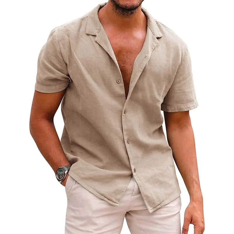 Men's Linen Shirt Summer Short Sleeve Lightweight