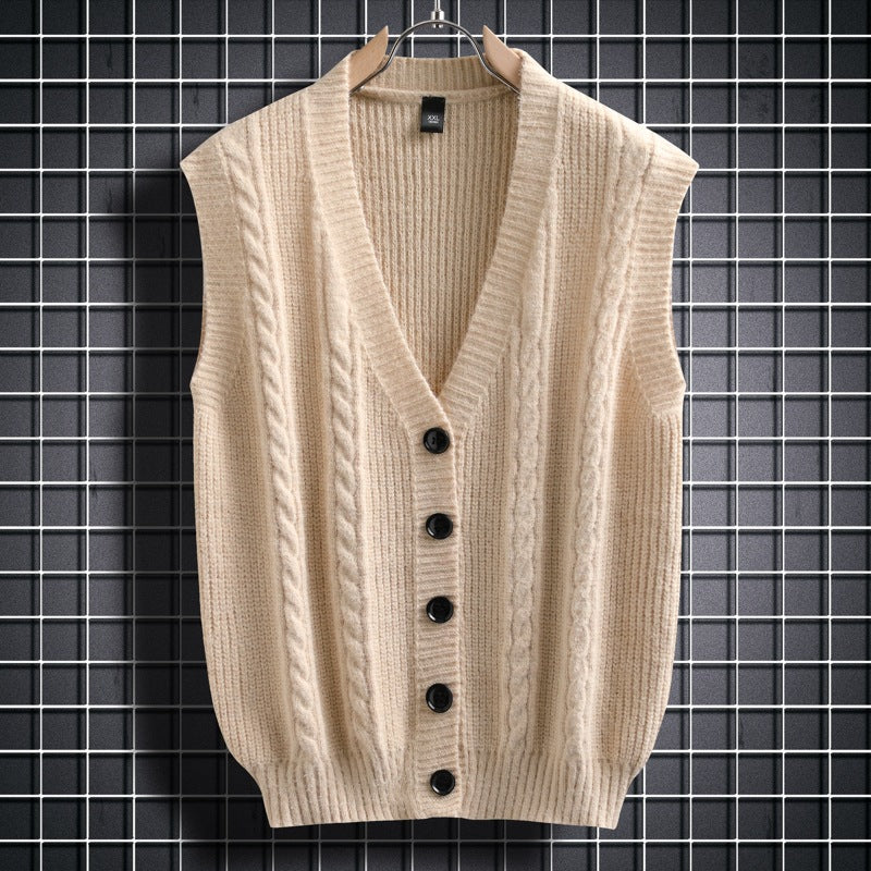 Men's Sleeveless Cardigan Cable Knit Elegant Design