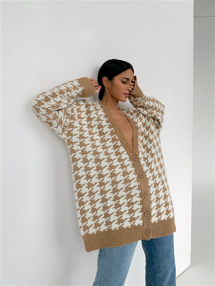 Women's Cardigan Plaid Pattern Trendy V-neck