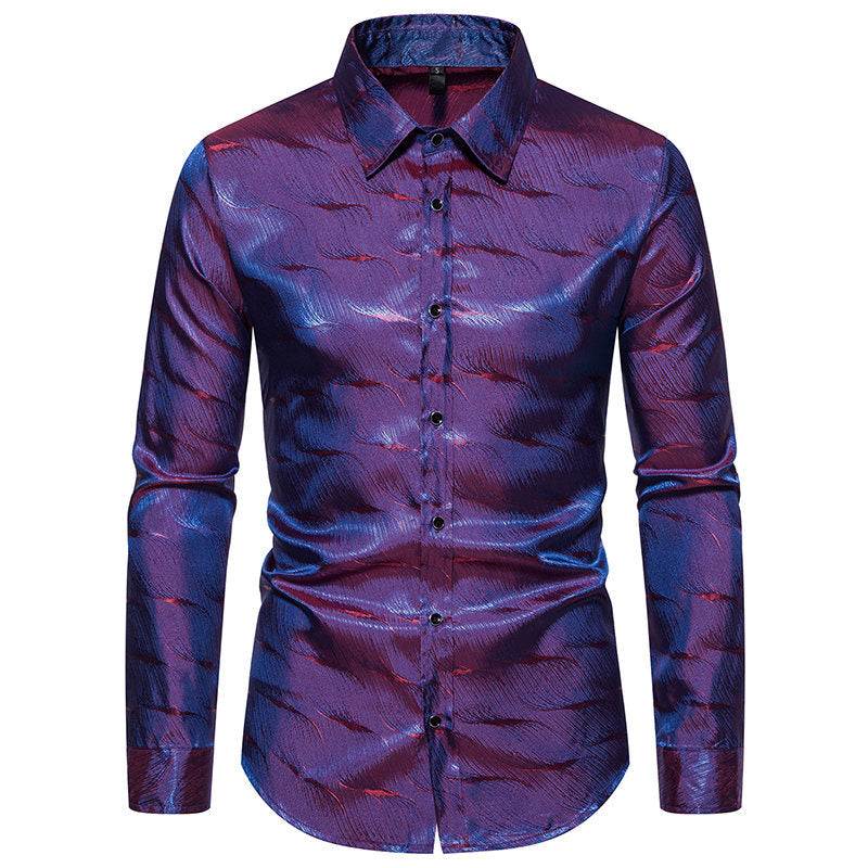 Men's Elegant Wave Pattern Long Sleeve Shirt