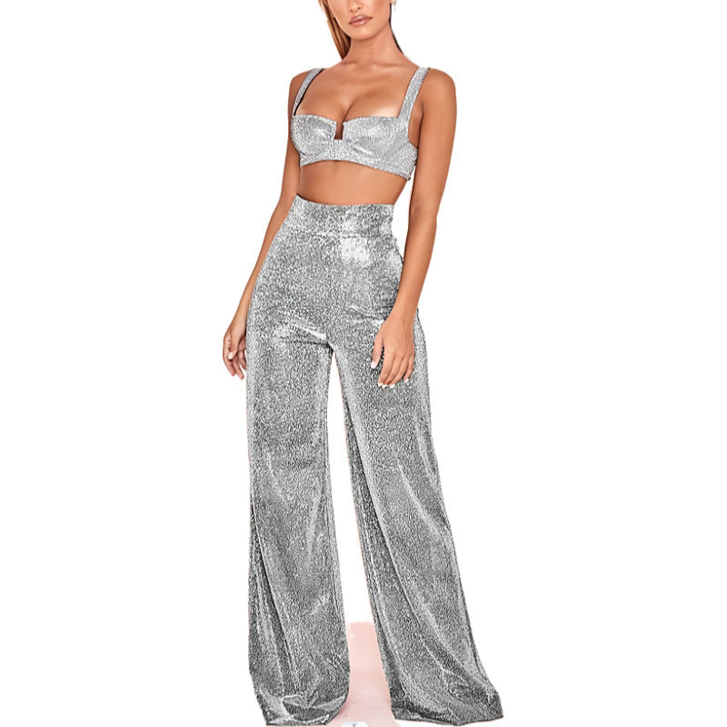 Sparkly Women's Two-Piece Set High-Waisted Elegant