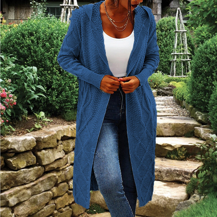 Damen Strickmantel Offener Schnitt Zopfmuster