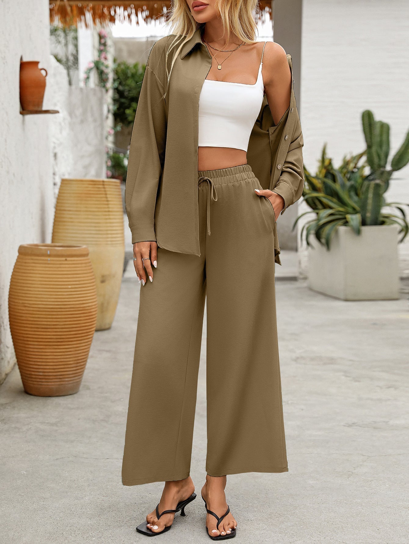 Fashionable Two-Piece Set: Casual Top and Comfortable Trousers