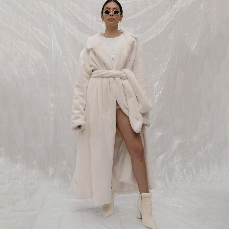 Women's Oversized Faux Fur Parka with Hood and Textured Detail
