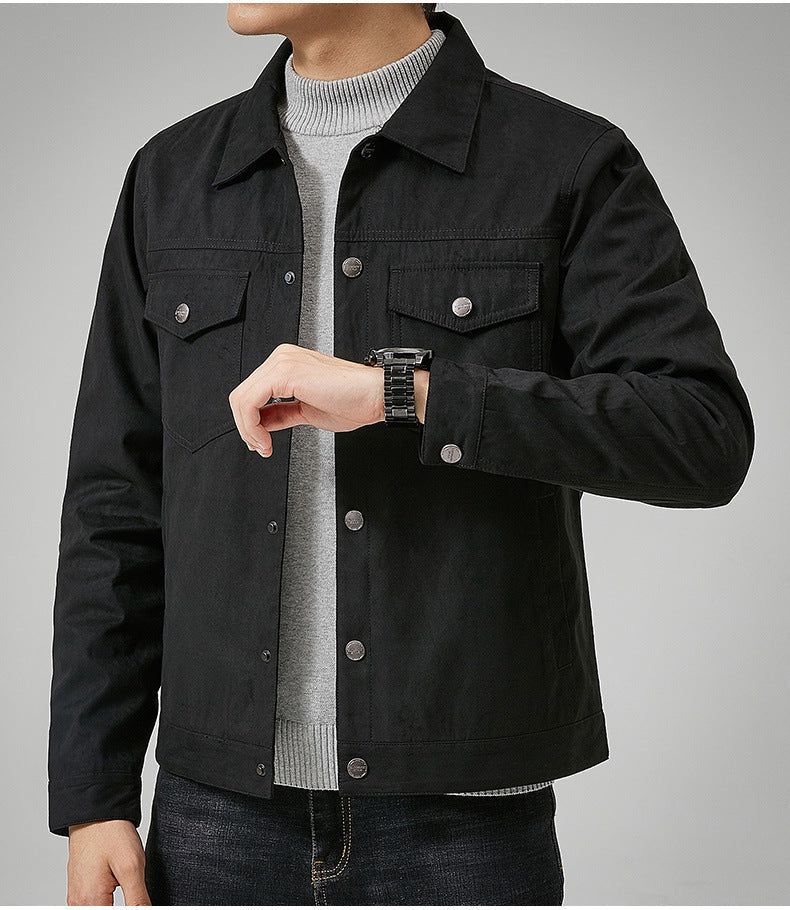 Men's Faux Leather Jacket, Elegant with Buttons and Chest Pocket