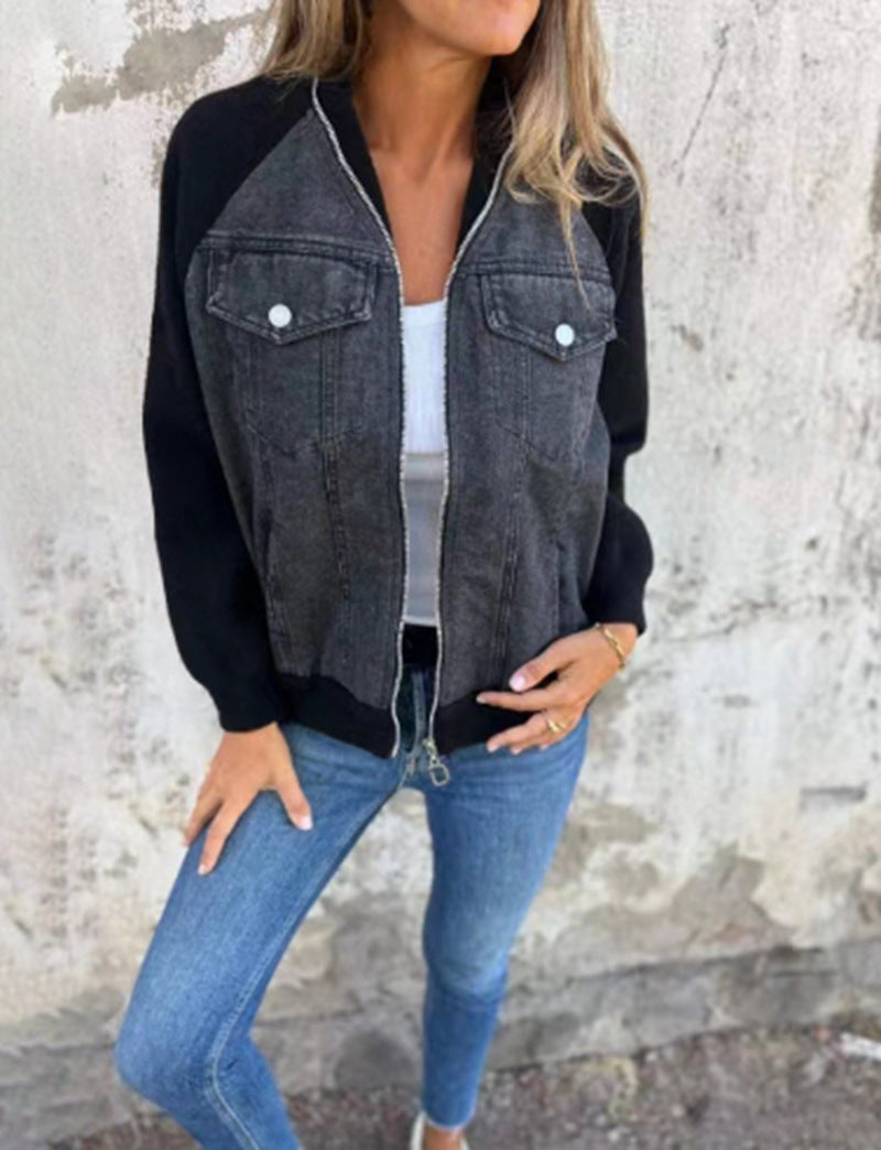 Women's Sweater Jacket Denim Style Fleece Sleeves