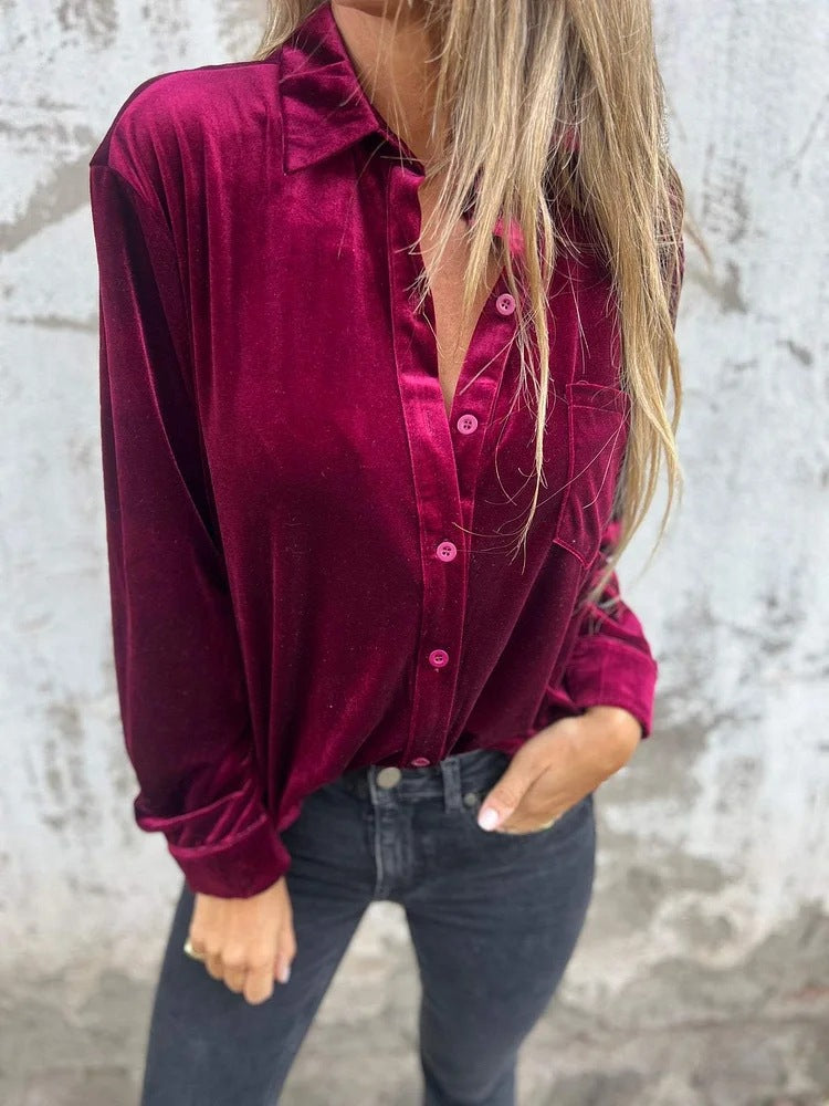 Women's Elegant Silk Blouse Classic Style Long Sleeve