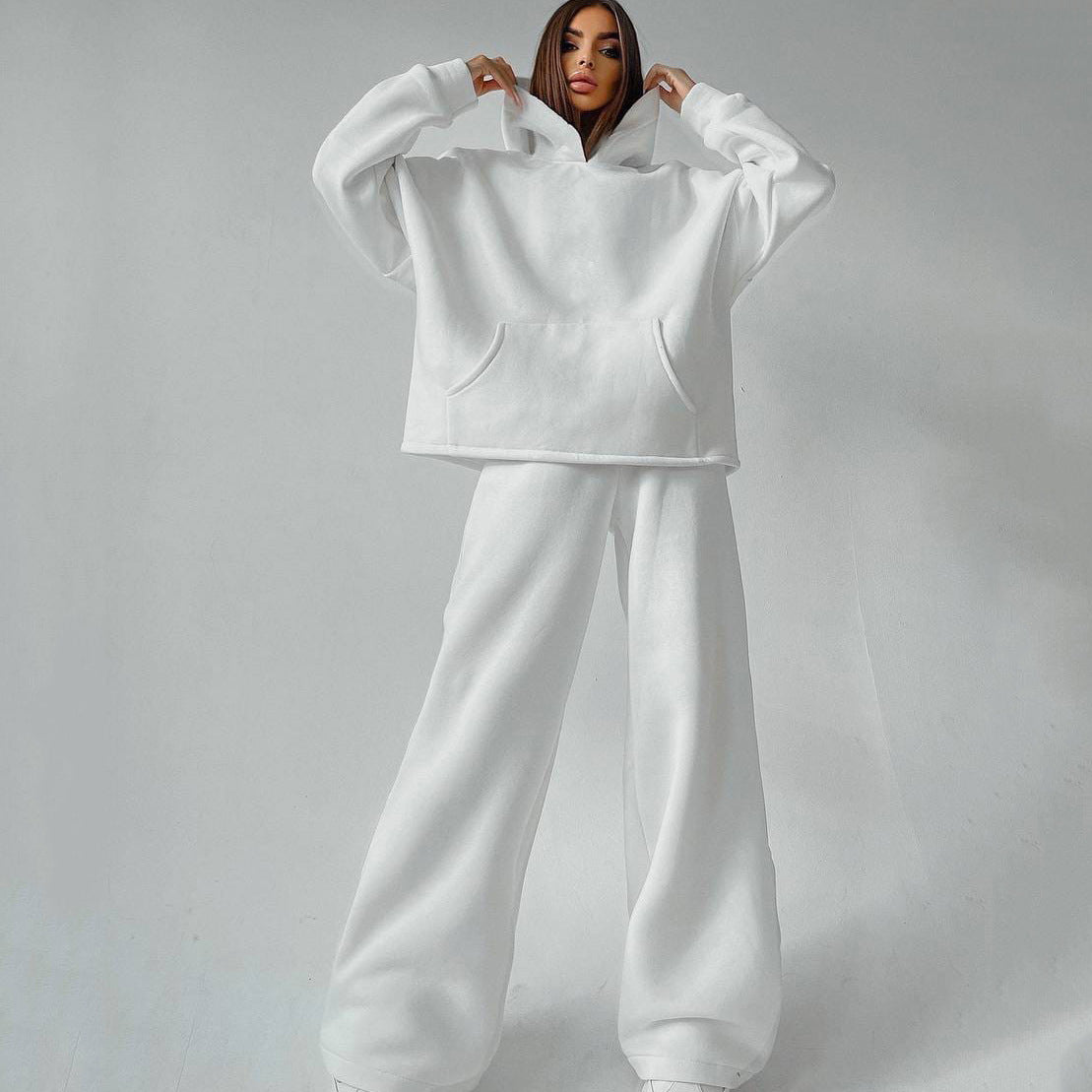 Women's Casual Oversized Hoodie Set with Wide-Leg Pants